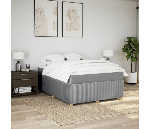 Cama box spring con colchón tela gris claro 140x190 cm