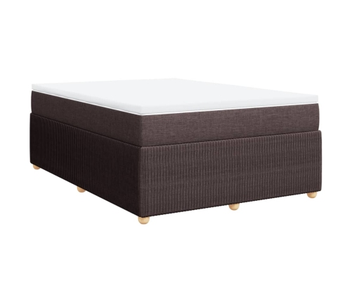 Cama box spring con colchón tela marrón oscuro 140x190 cm