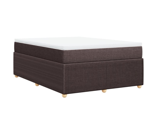 Cama box spring con colchón tela marrón oscuro 140x190 cm