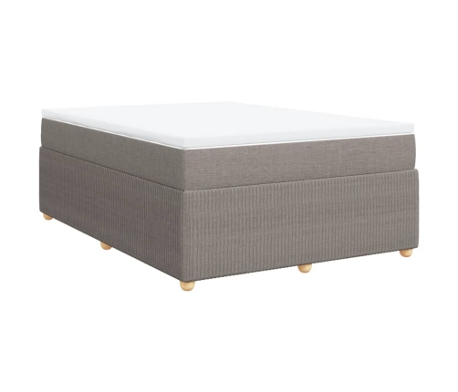 Cama box spring con colchón tela gris taupe 140x190 cm