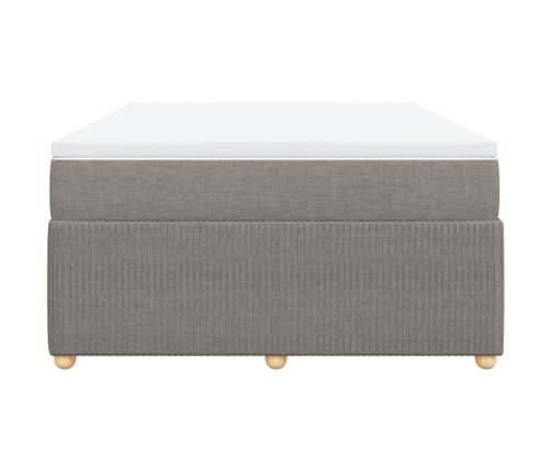 Cama box spring con colchón tela gris taupe 140x190 cm