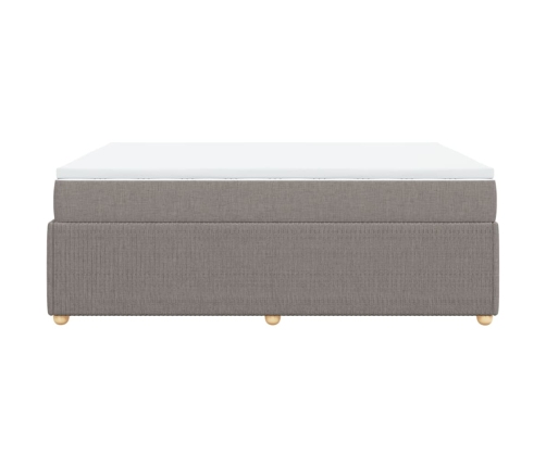 Cama box spring con colchón tela gris taupe 140x190 cm