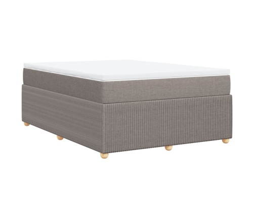 Cama box spring con colchón tela gris taupe 140x190 cm