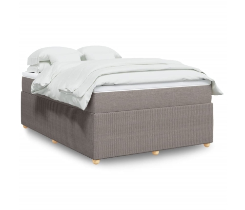 Cama box spring con colchón tela gris taupe 140x190 cm