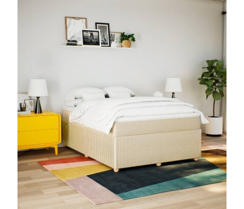 Cama box spring con colchón tela color crema 140x190 cm