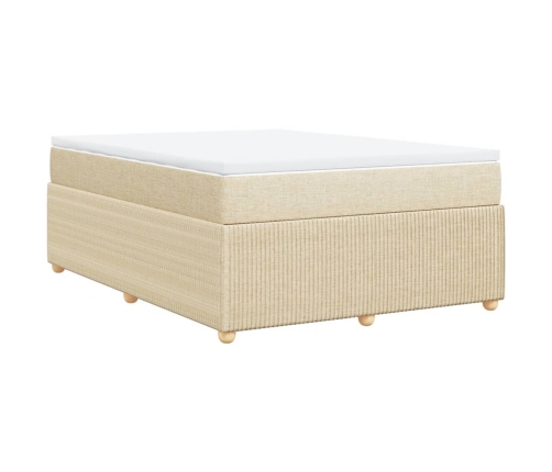 Cama box spring con colchón tela color crema 140x190 cm