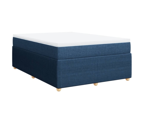 Cama box spring con colchón tela azul 140x190 cm