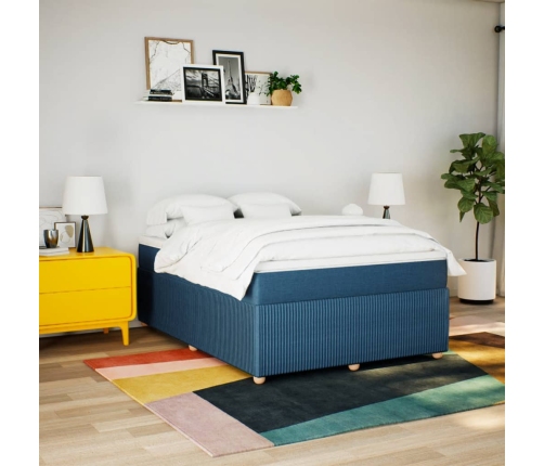 Cama box spring con colchón tela azul 140x190 cm