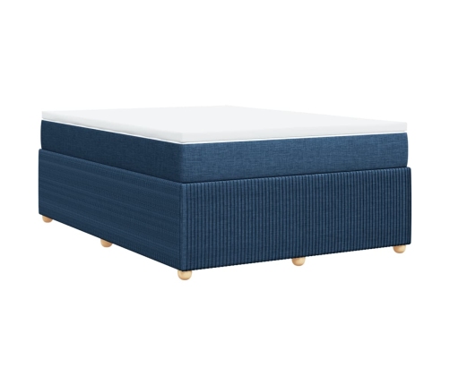 Cama box spring con colchón tela azul 140x190 cm