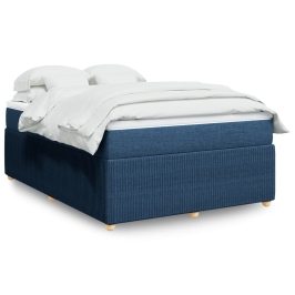 Cama box spring con colchón tela azul 140x190 cm