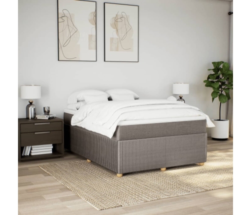 Cama box spring con colchón tela gris taupe 140x200 cm