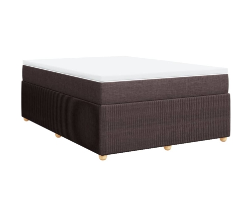 Cama box spring con colchón tela marrón oscuro 160x200 cm