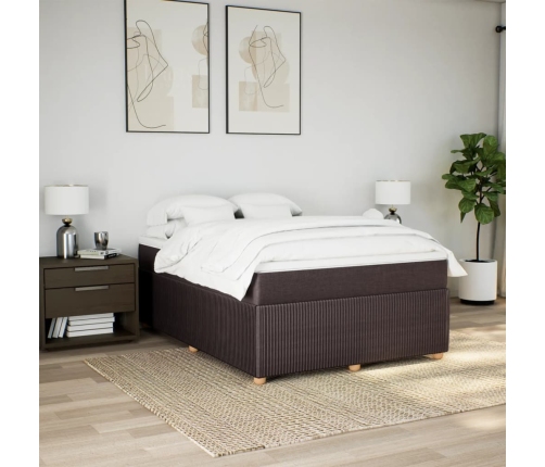 Cama box spring con colchón tela marrón oscuro 160x200 cm