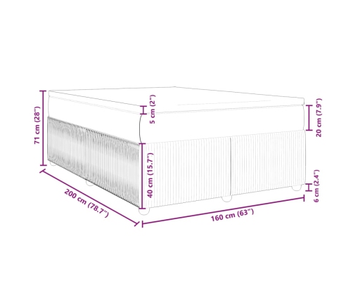 Cama box spring con colchón tela marrón oscuro 160x200 cm
