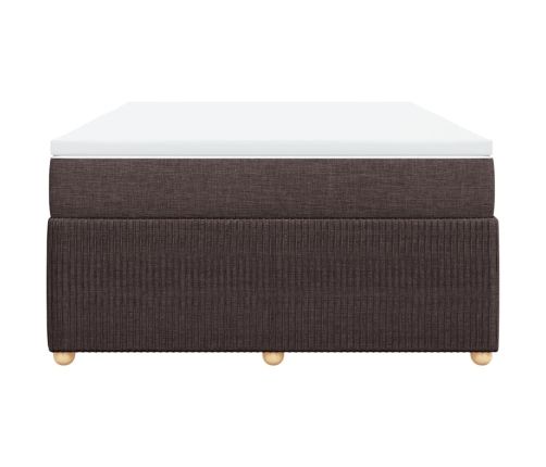 Cama box spring con colchón tela marrón oscuro 160x200 cm