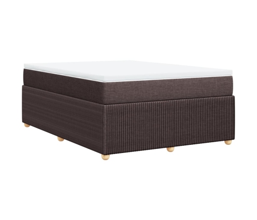 Cama box spring con colchón tela marrón oscuro 160x200 cm