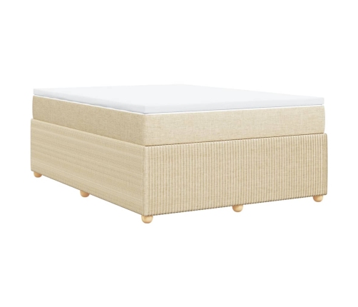 Cama box spring con colchón tela color crema 160x200 cm