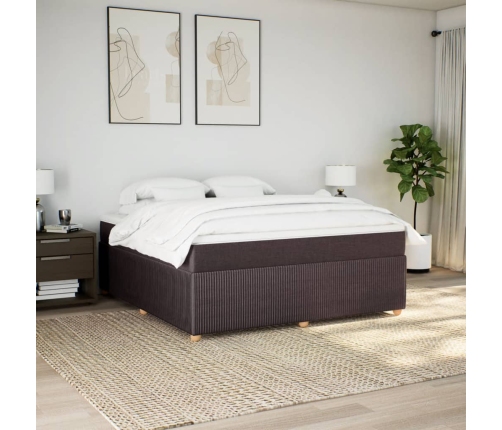 Cama box spring con colchón tela marrón oscuro 180x200 cm