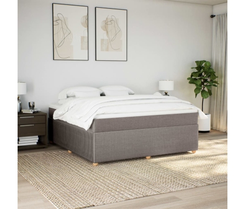 Cama box spring con colchón tela gris taupe 180x200 cm