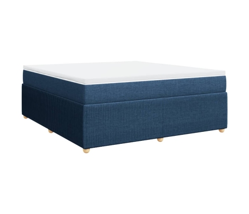 Cama box spring con colchón tela azul 180x200 cm