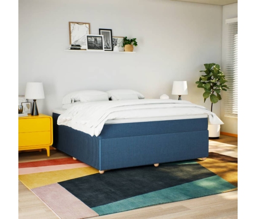 Cama box spring con colchón tela azul 180x200 cm