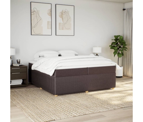 Cama box spring con colchón tela marrón oscuro 200x200 cm