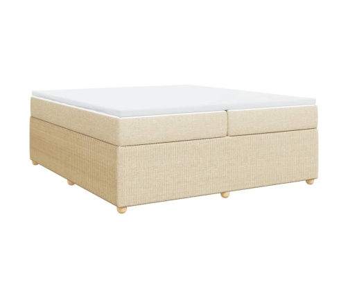 Cama box spring con colchón tela color crema 200x200 cm