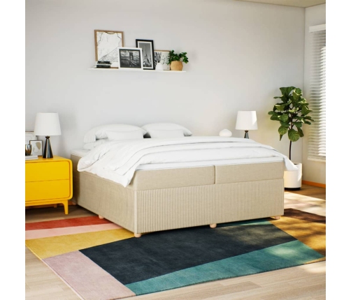 Cama box spring con colchón tela color crema 200x200 cm