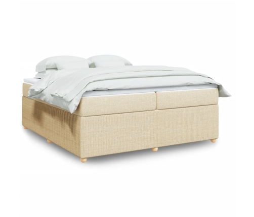 Cama box spring con colchón tela color crema 200x200 cm