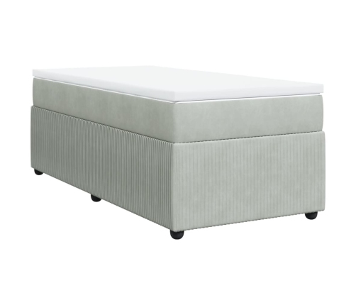 Cama box spring con colchón terciopelo gris claro 80x200 cm