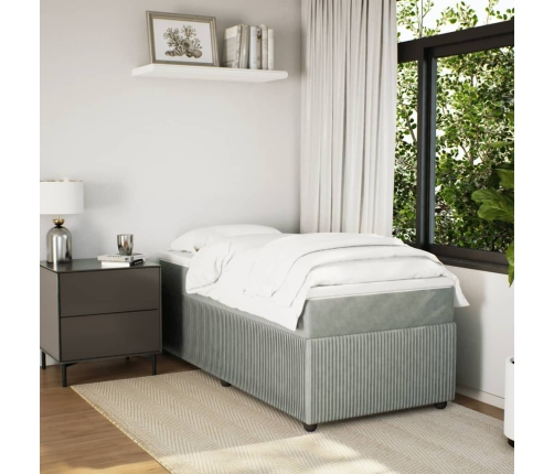 Cama box spring con colchón terciopelo gris claro 80x200 cm