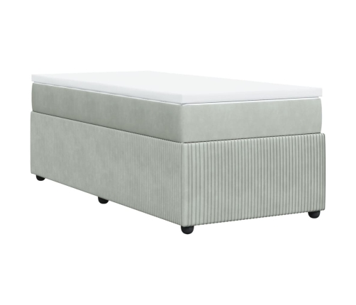 Cama box spring con colchón terciopelo gris claro 80x200 cm