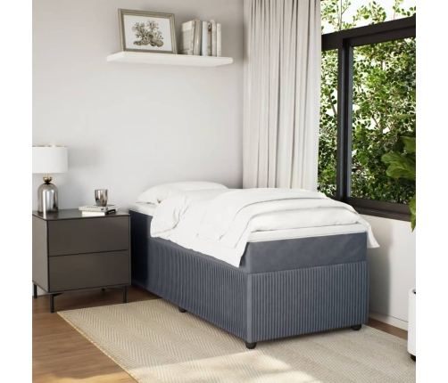 Cama box spring con colchón terciopelo gris oscuro 80x200 cm