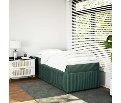 Cama box spring con colchón terciopelo verde oscuro 80x200 cm