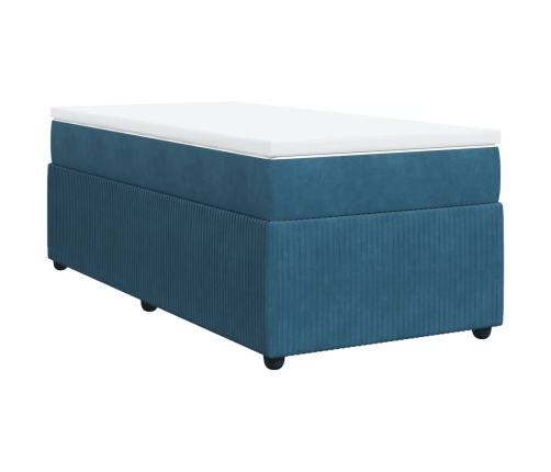 Cama box spring con colchón terciopelo azul oscuro 80x200 cm