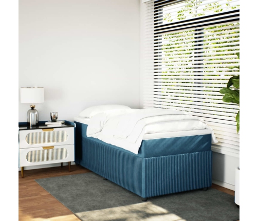 Cama box spring con colchón terciopelo azul oscuro 80x200 cm