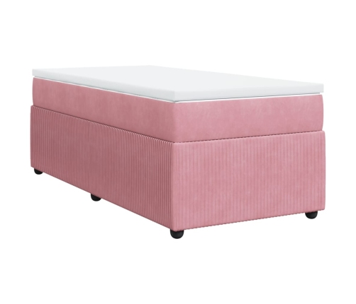 Cama box spring con colchón terciopelo rosa 80x200 cm