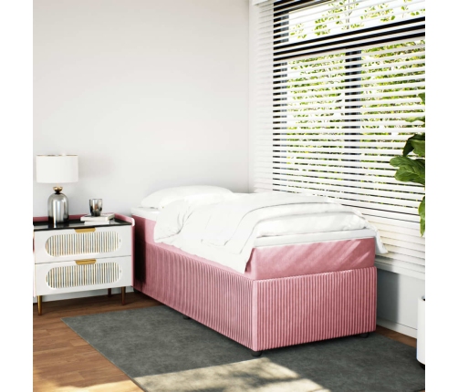 Cama box spring con colchón terciopelo rosa 80x200 cm