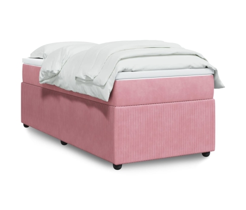 Cama box spring con colchón terciopelo rosa 80x200 cm