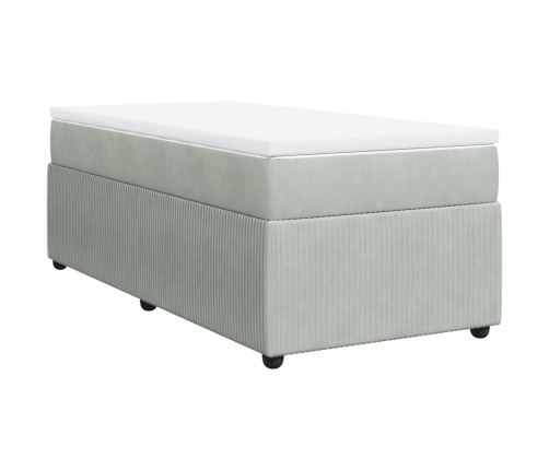 Cama box spring con colchón terciopelo gris claro 90x190 cm