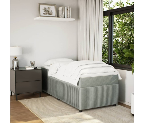 Cama box spring con colchón terciopelo gris claro 90x190 cm