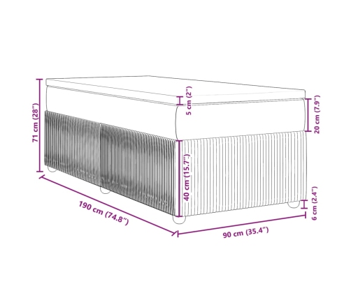 Cama box spring con colchón terciopelo gris claro 90x190 cm