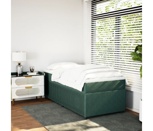 Cama box spring con colchón terciopelo verde oscuro 90x190 cm