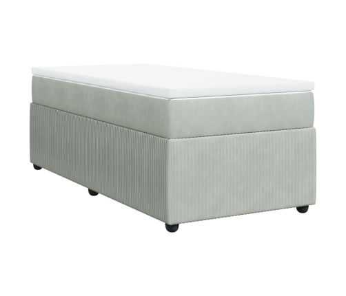 Cama box spring con colchón terciopelo gris claro 90x190 cm
