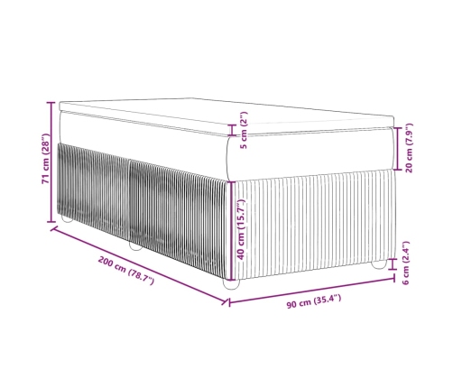 Cama box spring con colchón terciopelo gris claro 90x190 cm