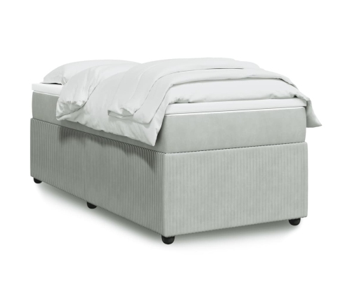 Cama box spring con colchón terciopelo gris claro 90x190 cm