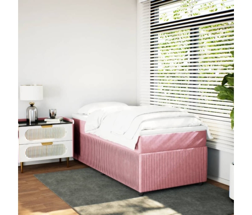 Cama box spring con colchón terciopelo rosa 90x200 cm