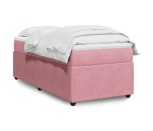 Cama box spring con colchón terciopelo rosa 90x200 cm