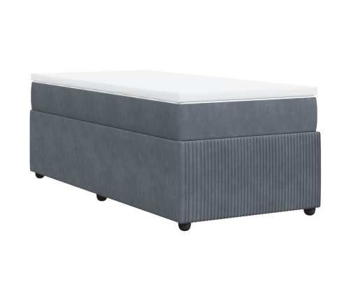 Cama box spring con colchón terciopelo gris oscuro 100x200 cm