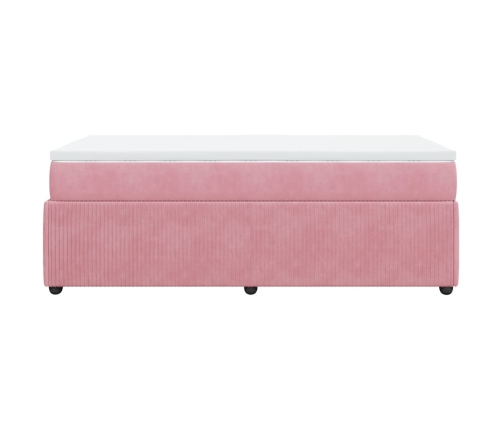 Cama box spring con colchón terciopelo rosa 100x200 cm